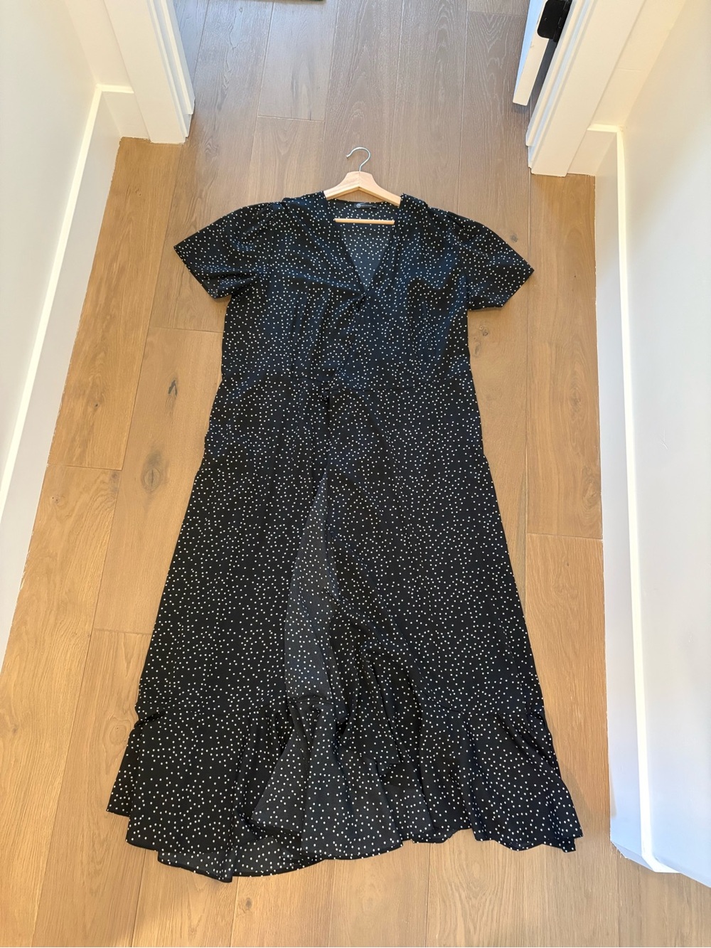 Pretty Garden Women's Black Polka Dot Maxi Wrap Dress